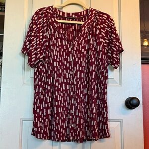 West Kei Burgundy and White Patterned Blouse